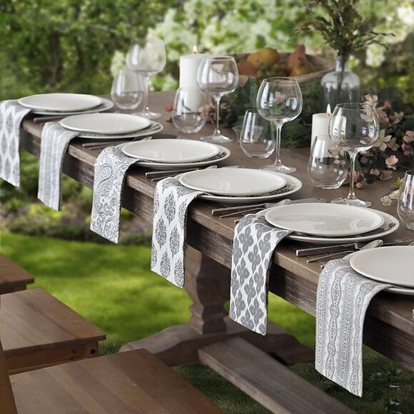 Cotton Printed Napkins Gray/Natural Variety Set of 4 Cotton - Picture 2 of 2